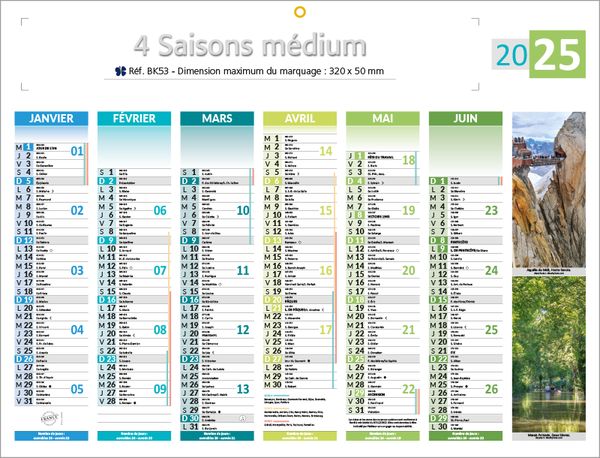 Calendrier bancaire publicitaire moyen 4 saisons, Medium Les 4 Saisons