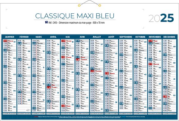 Calendrier bancaire, Classique Maxi