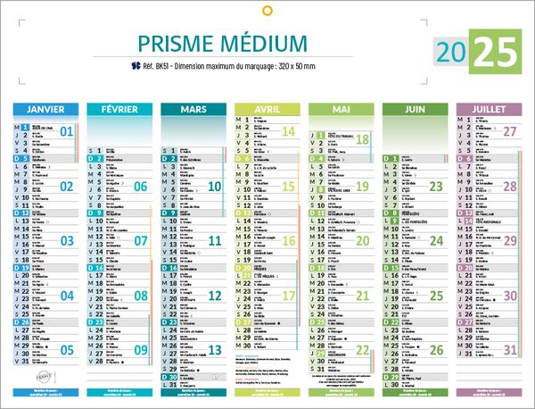 Calendrier bancaires publicitaires de couleur , Medium Prismabanque