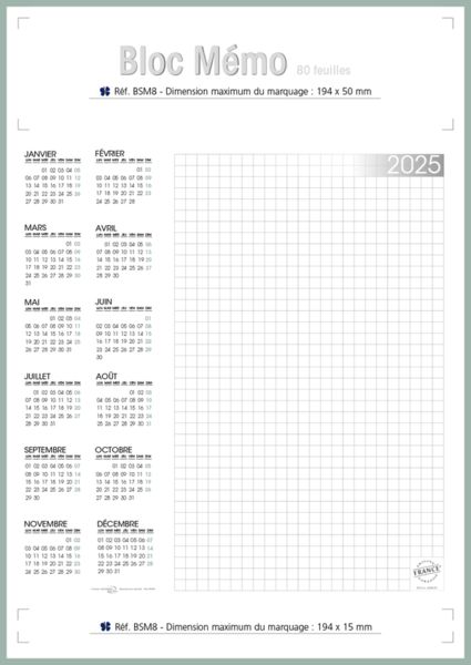 Calendrier Publicitaire Blocs Mensuels : Blom