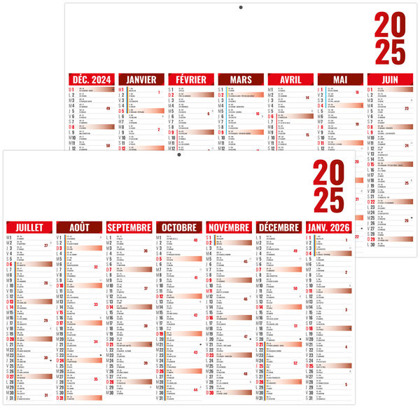 Calendrier personnalisé florentin rouge 2025