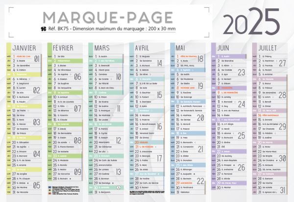 Calendrier petit format, Mini Marque-Page