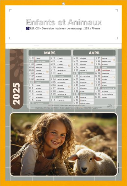 Calendrier publicitaire animaux, Enfants et animaux