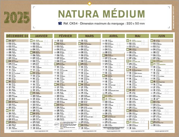Calendrier Publicitaire Natura Médium
