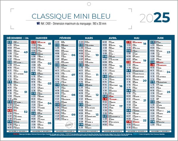 Calendrier publicitaire petit format, Classique Mini