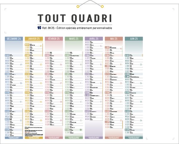 calendrier publicitaire quadri, 100 % personnalisé quadri