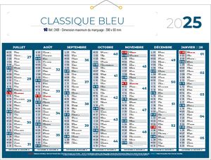 Calendrier bancaire, Classique Couleurs 1