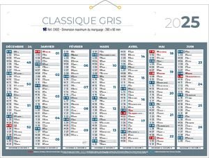 Calendrier bancaire, Classique Couleurs 4