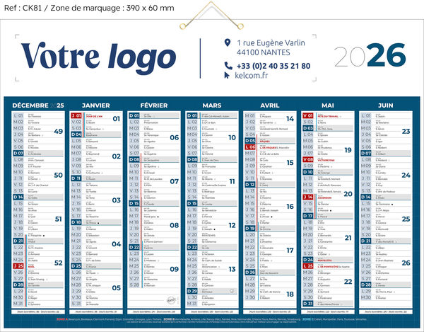 Calendrier bancaire, Classique Couleurs
