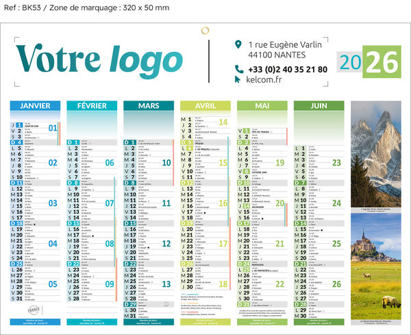 Calendrier bancaire publicitaire moyen 4 saisons, Medium Les 4 Saisons