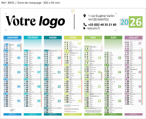 Calendrier bancaires publicitaires de couleur , Medium Prismabanque