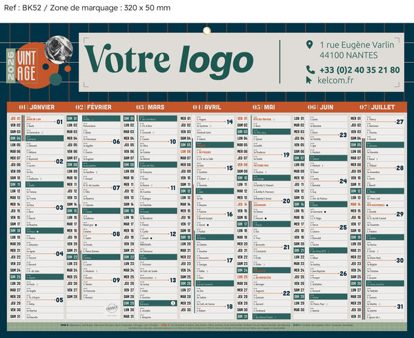 Calendrier de banque publicitaire déco, Vintage Medium