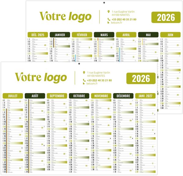 Calendrier personnalisable gameco vert 2025