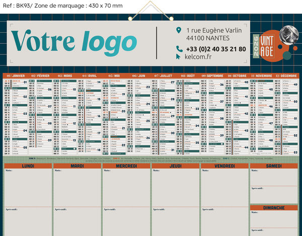 Calendrier planning publicitaire effaçable, Planning Effaçable