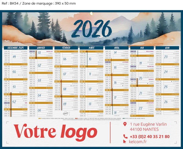Calendrier publicitaire à personnaliser France , Medium Paysage France