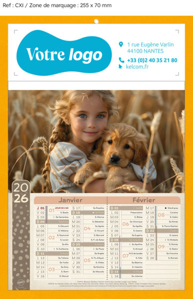 Calendrier publicitaire animaux, Enfants et animaux
