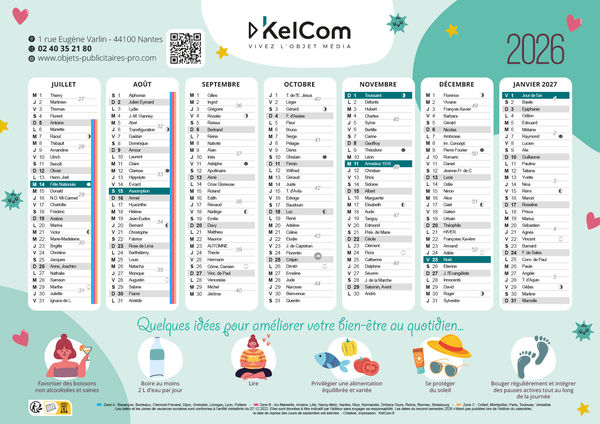 Calendrier publicitaire Bien être 1