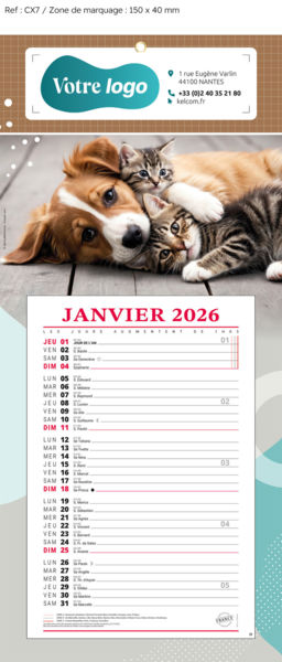 Calendrier publicitaire bloc animaux, Nos animaux Préférés