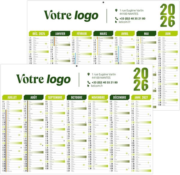 Calendrier publicitaire florentin vert 2025