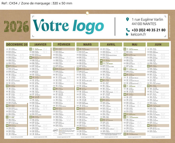 Calendrier Publicitaire Natura Médium
