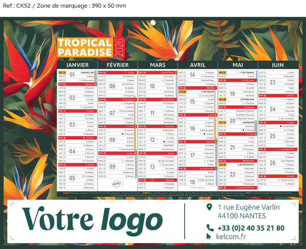 Calendrier publicitaire nature, Medium Exotique