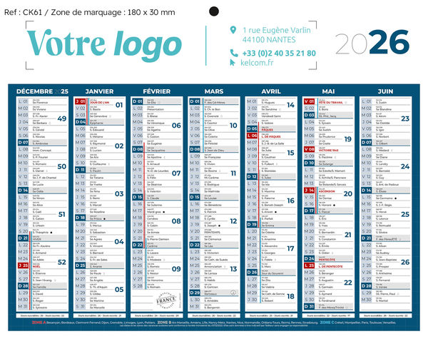 Calendrier publicitaire petit format, Classique Mini