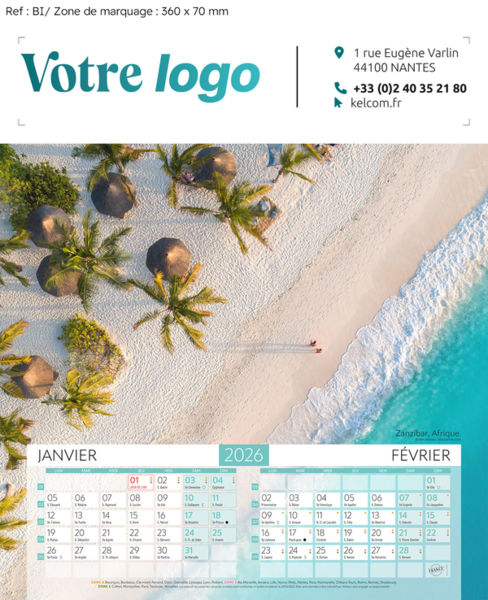 Calendrier publicitaire plage, Plages du monde