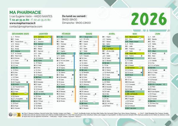 Pharmacie - Calendrier Personnalisé