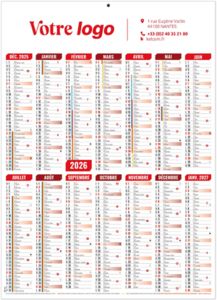 Calendrier entreprise marianne rouge 2025