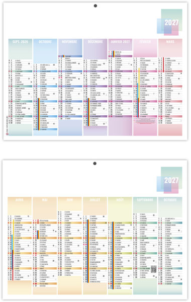 Calendrier bancaire entreprise Scolaire Pastel Mini 2027