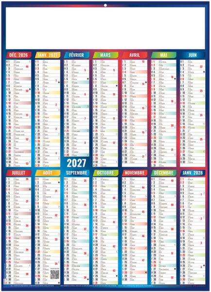 Calendrier bancaire personnalisable Marianne Couleurs 2027