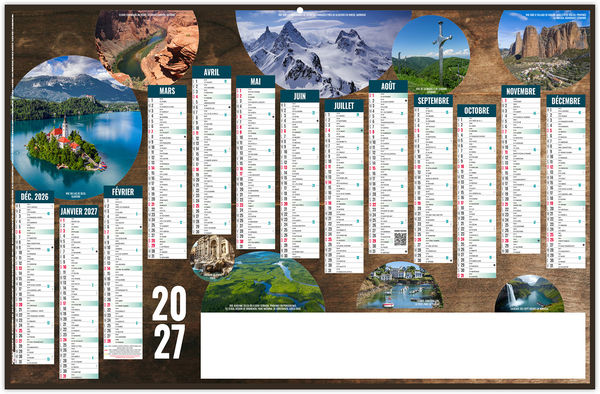 Calendrier bancaire personnalisable Voyage 2027