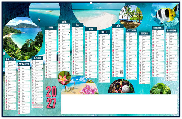 Calendrier bancaire personnalisé Monde 2027