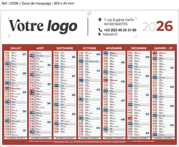 Calendrier bancaire publicitaire classique, Classique Medium