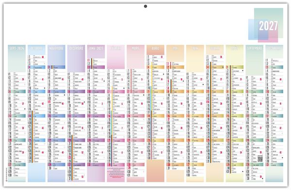 Calendrier bancaire publicitaire Scolaire Pastel Maxi 2027