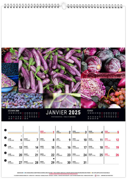 Calendrier mural couleurs marché 2026