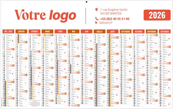 Calendrier personnalisable ecomax rouge 2026