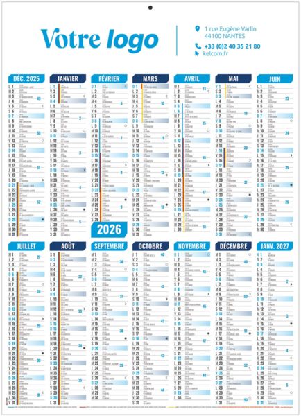 Calendrier personnalisable marianne bleu 2026