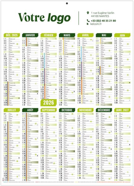 Calendrier personnalisable marianne vert 2026