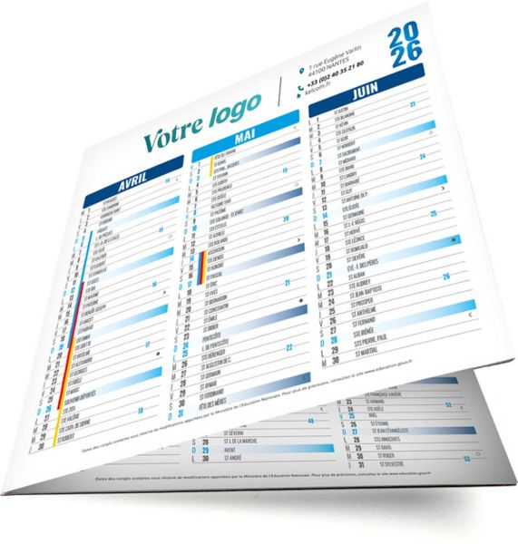 Calendrier personnalisable origami carré bleu 2026