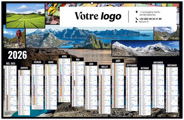 Calendrier personnalisable tour du monde 2026