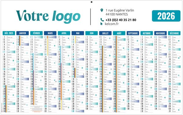 Calendrier personnalisé ecomax bleu 2026
