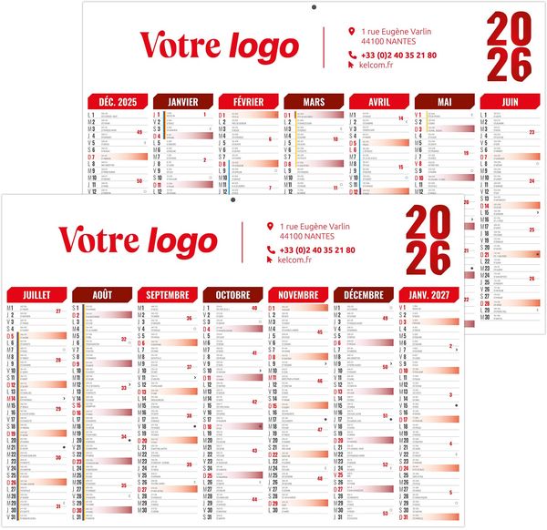 Calendrier personnalisé florentin rouge 2026