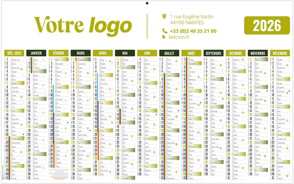 Calendrier publicitaire ecomax vert 2026