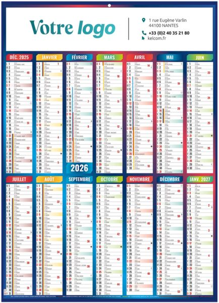 Calendrier publicitaire marianne couleurs 2026