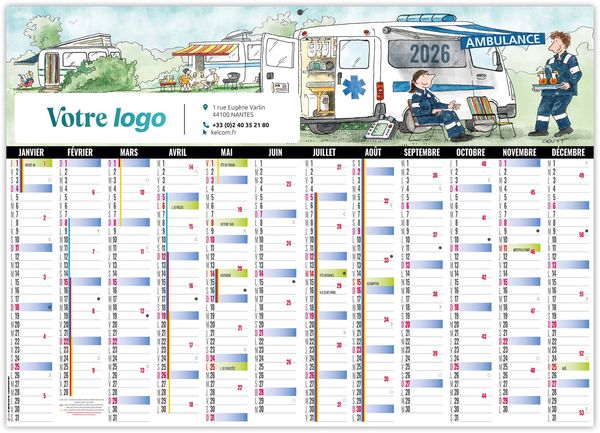 Calendrier publicitaire XXL effaçable l'ambulancier 2026