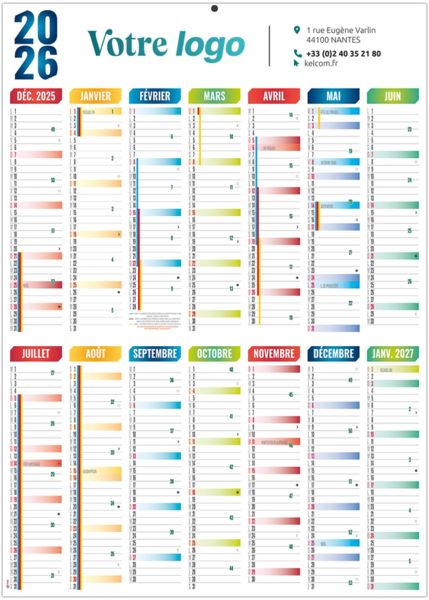 Calendrier publicitaire XXL effaçable mural 2026
