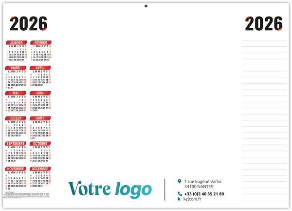 Calendrier publicitaire XXL effaçable simple 2026