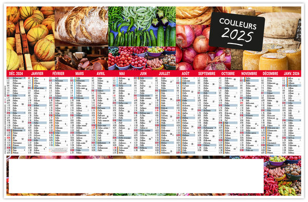 Calendrier entreprise couleurs 2026