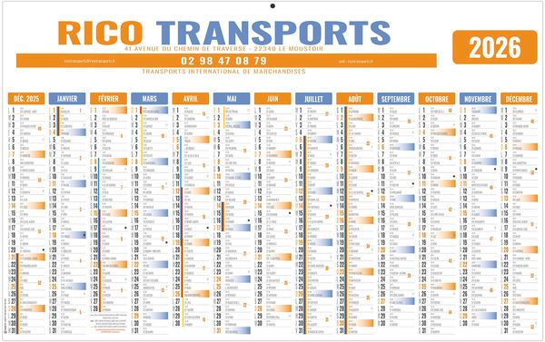 Calendrier entreprise ecomax a vos couleurs 2026